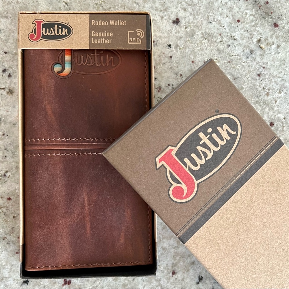 Justin Boots Chestnut Leather Rodeo Wallet with Serape J